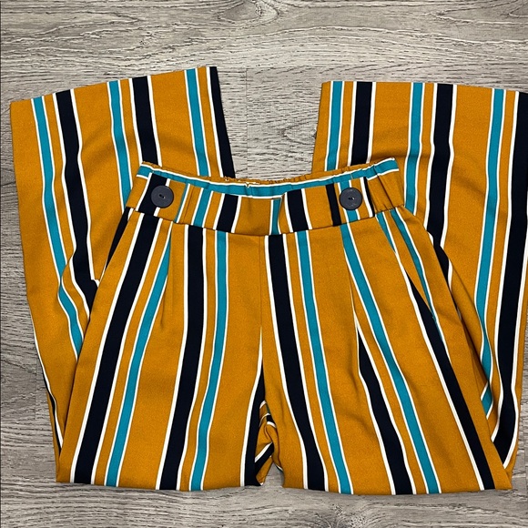 Zara TRF Collection Striped Pants in Size XS Mustard and Teal - Picture 5 of 6